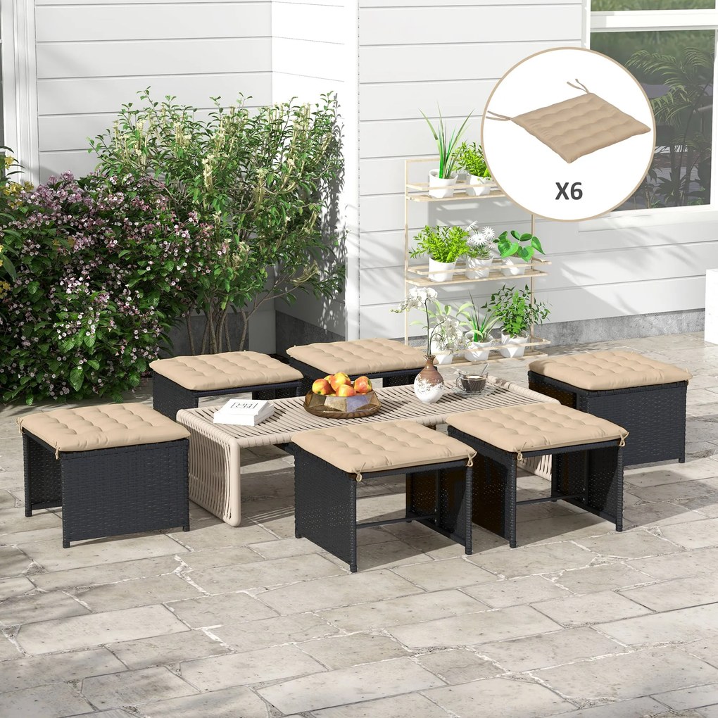 Outsunny 6 darabos kertiszék párna szett, tűzött kültéri párnák, 40L x 40W cm, Khaki | Aosom