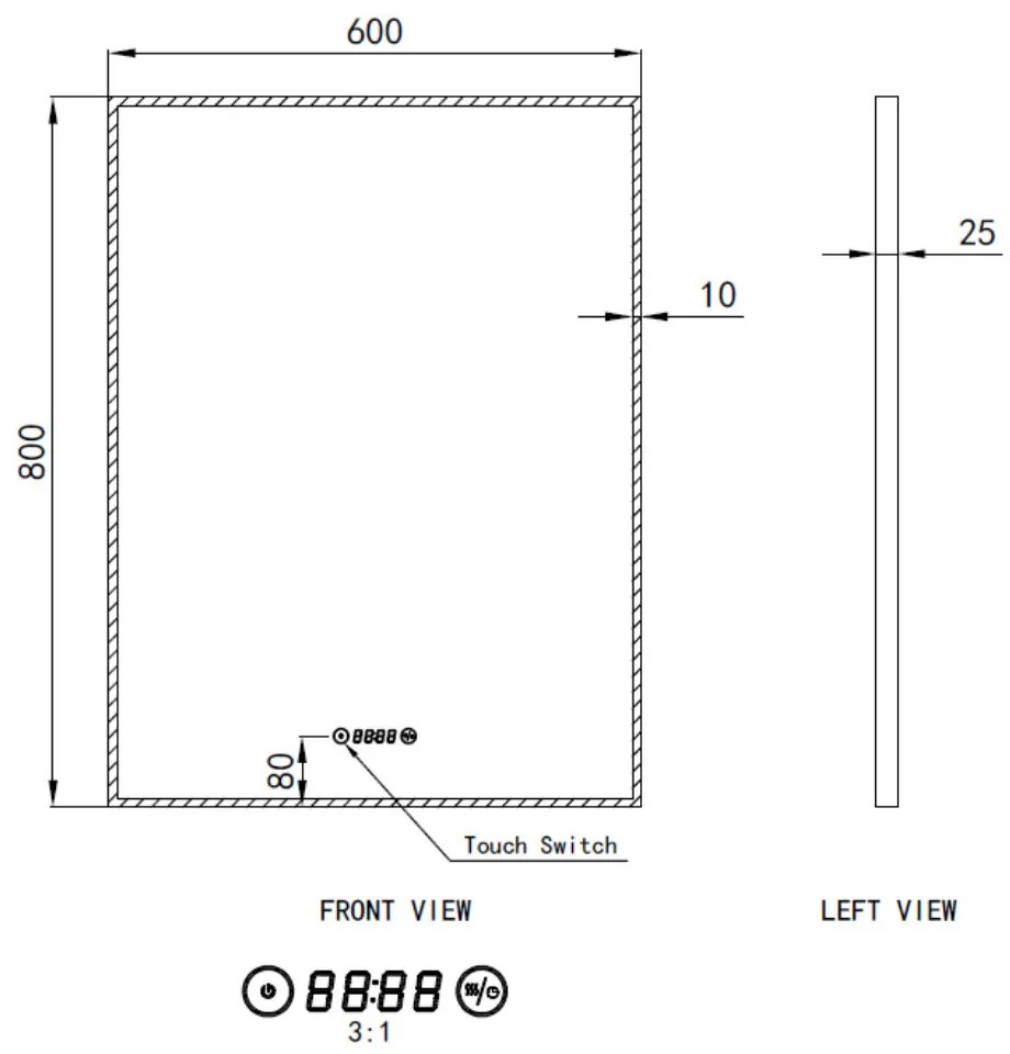 Álló fürdőszobai LED tükör 60x80cm | Páramentesítő funkció - Óra - Fényerő és színhőmérséklet szabályozás | Welland Luxury-Line G771