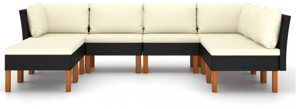 8 részes fekete polyrattan kerti ülőgarnitúra párnákkal