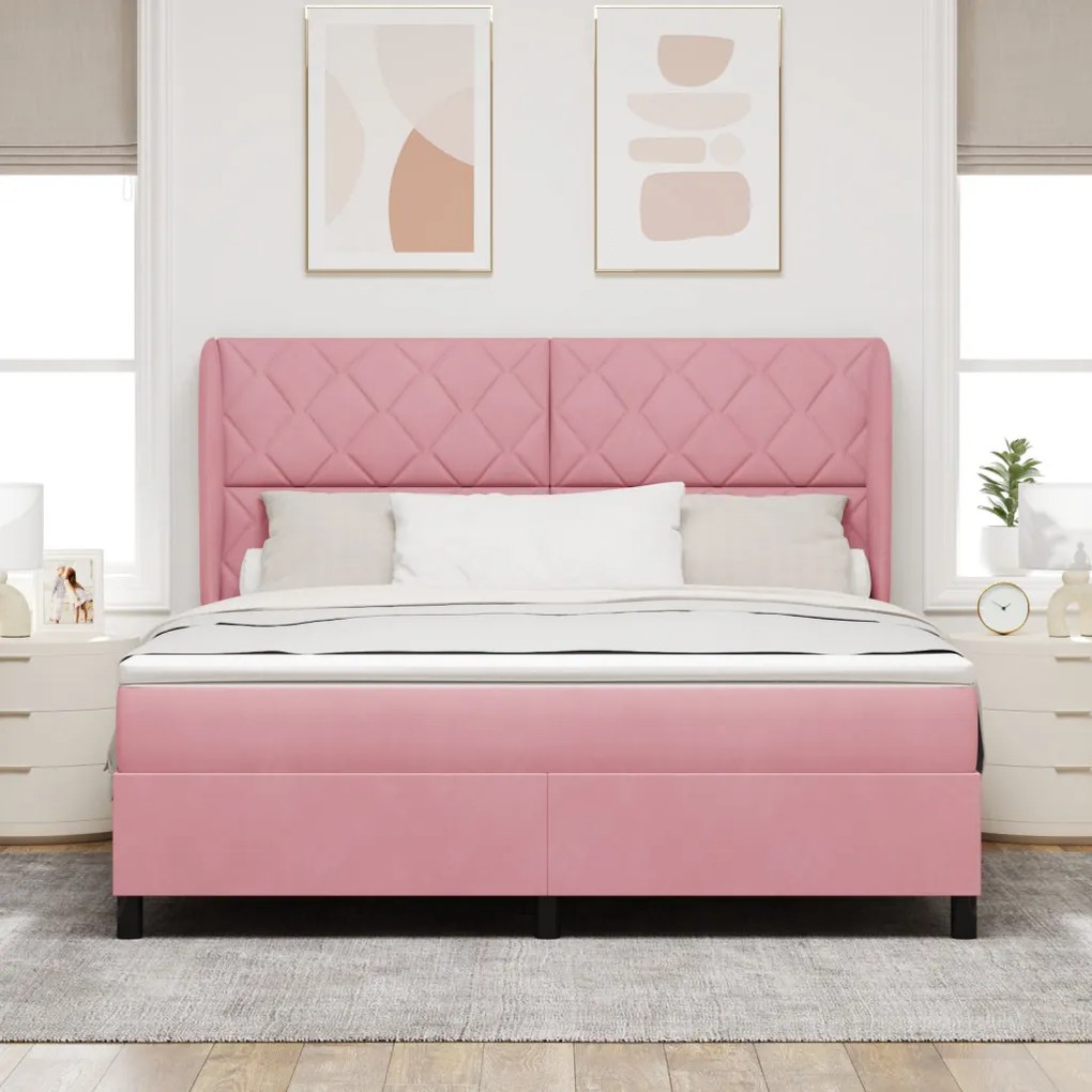 Boxspring Ágy Mattal Rózsaszín 180x200 cm Bársony