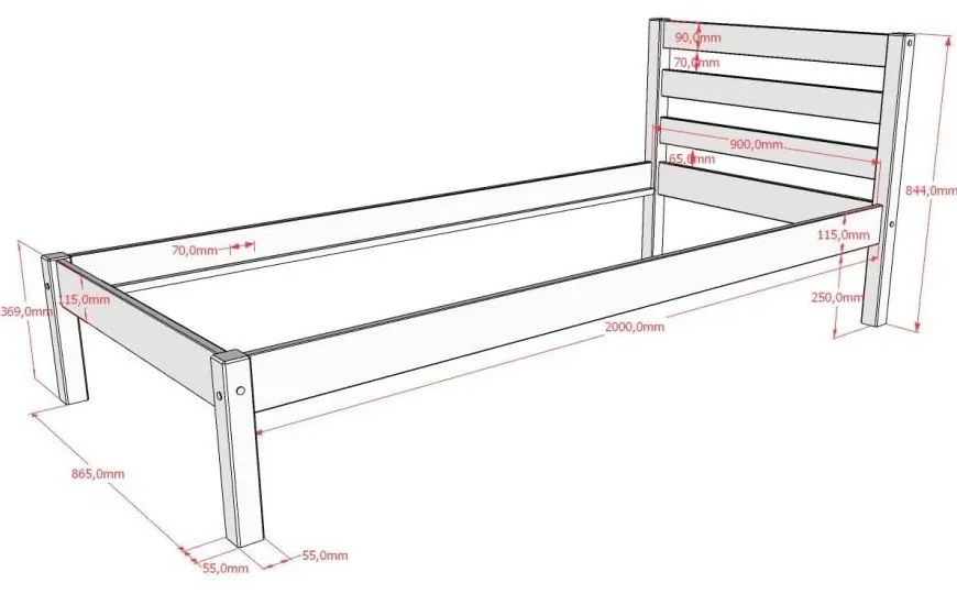Fehér borovi fenyő gyerekágy ágyrács nélkül 90x200 cm Pino – Vipack