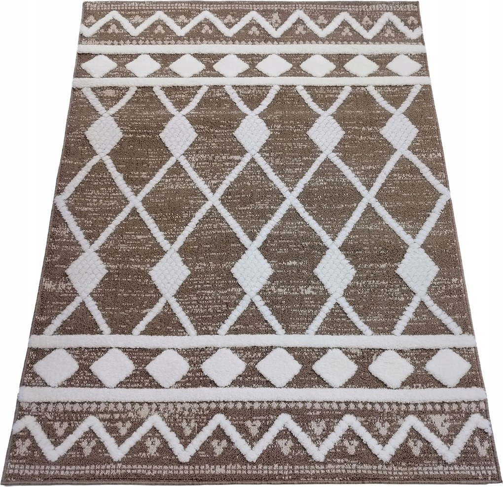 Szőnyeg 80x120 Boho Berber Hálószoba Nappaliba Barna Krémszínű Kétszintes
