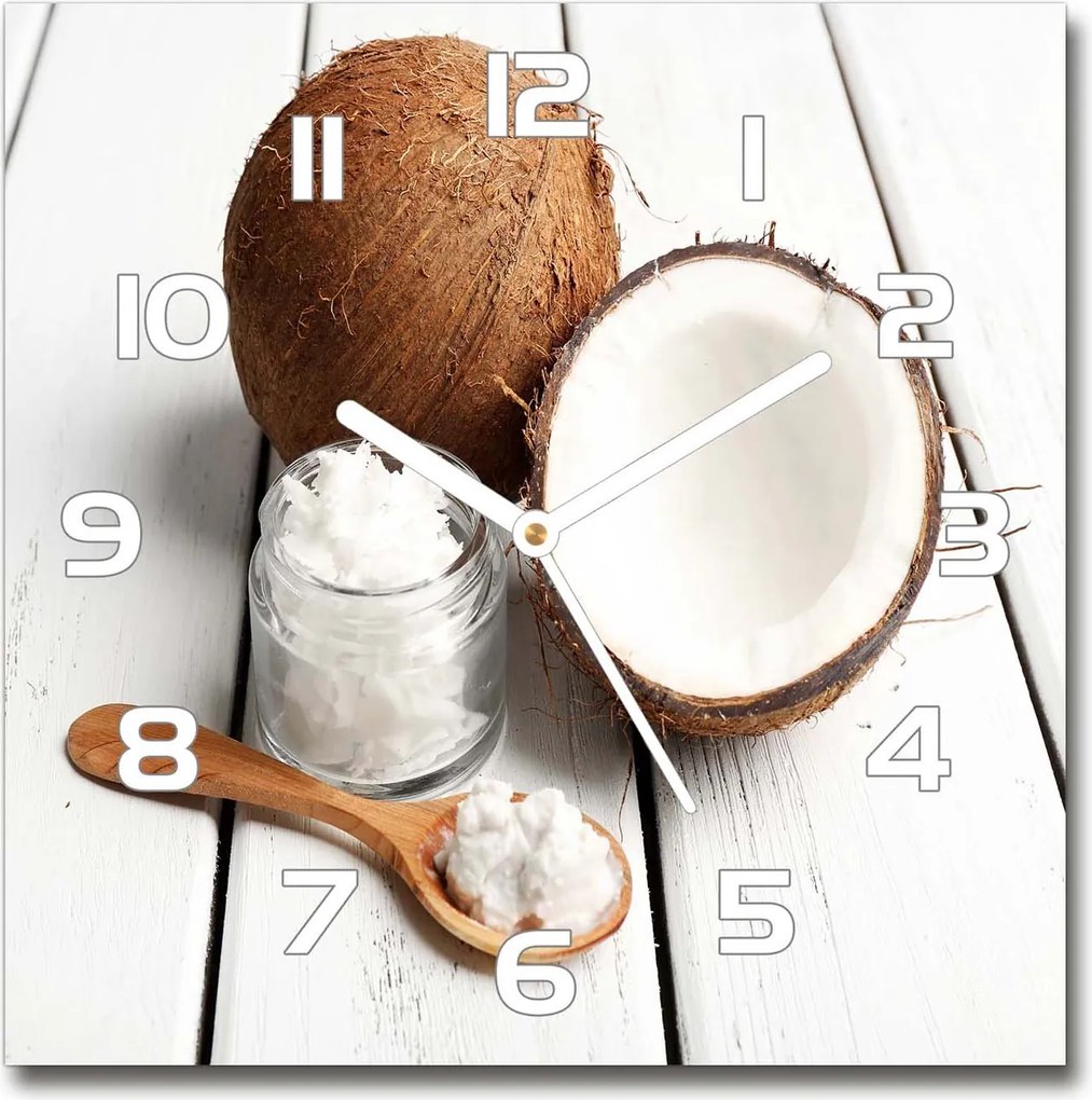 Csendes üveg falióra Kókuszolaj 30x30 cm