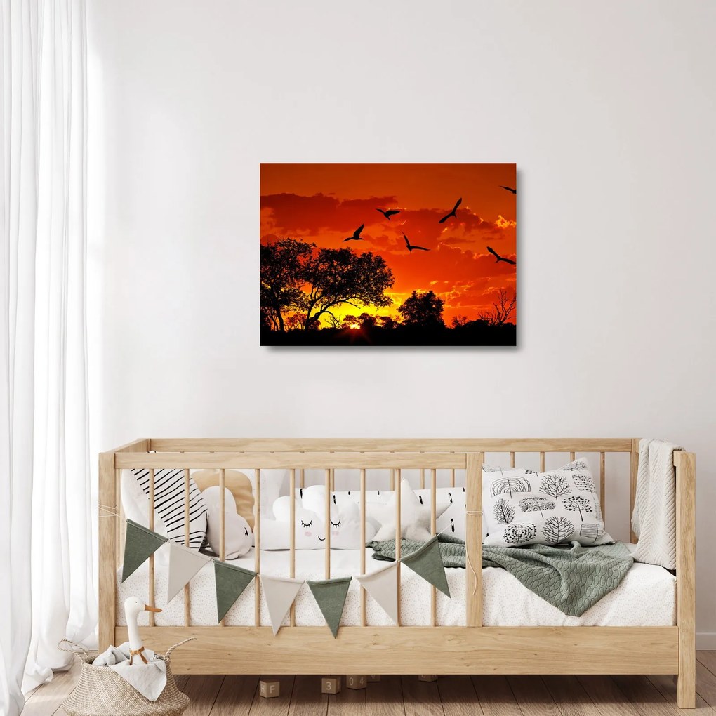Madarak képe naplementekor (üvegen) (70x50 cm)