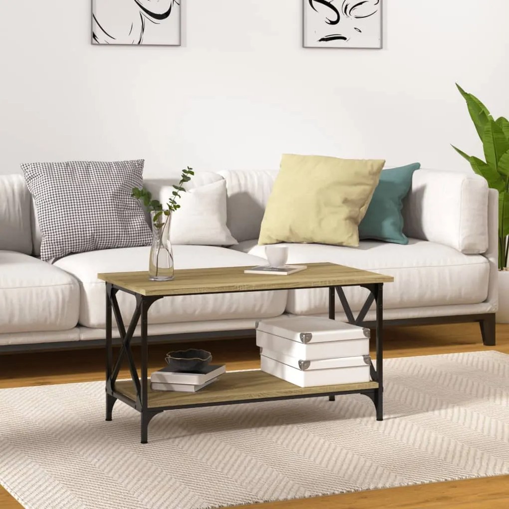 Sonoma tölgy színű szerelt fa és vas dohányzóasztal 80x45x45 cm