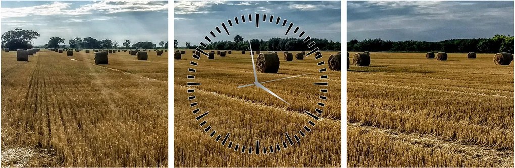 Betakarított gabona mező képe (órával) (90x30 cm)