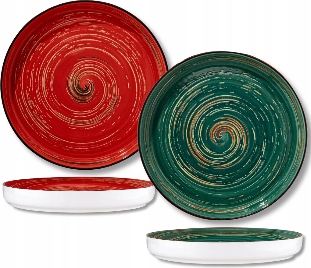 Ebédlő tányér porcelán magas rant zöld piros Wilmax 28cm