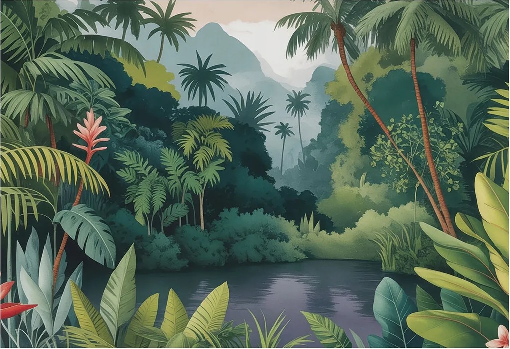 Flizelin tapéta Divatos 3D fali egzotikus táj 152x104 Ragasztóval