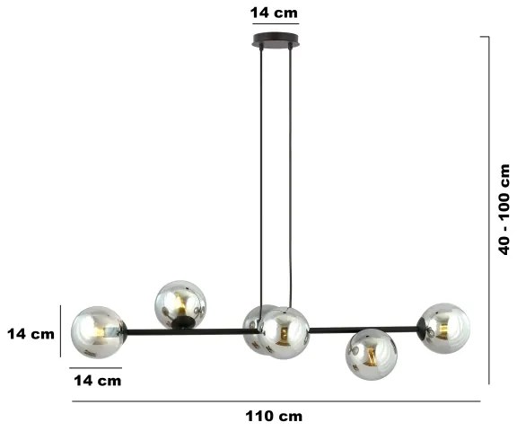 Csillár zsinóron ROSSI 6xE14/10W/230V fekete/szürke