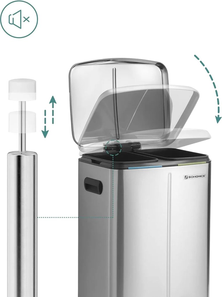 Dupla szemetes, 2 x 20 literes konyhai szemetes, ezüst