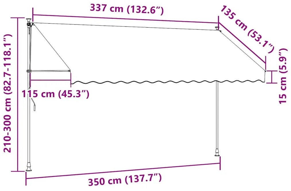 kézzel feltekerhető antracit napellenző 350 cm