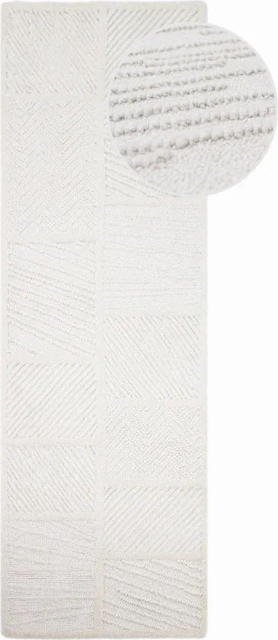 Fehér kézi szövésű gyapjúkeverék futószőnyeg 80x230 cm Sculptured Blocks – Flair Rugs