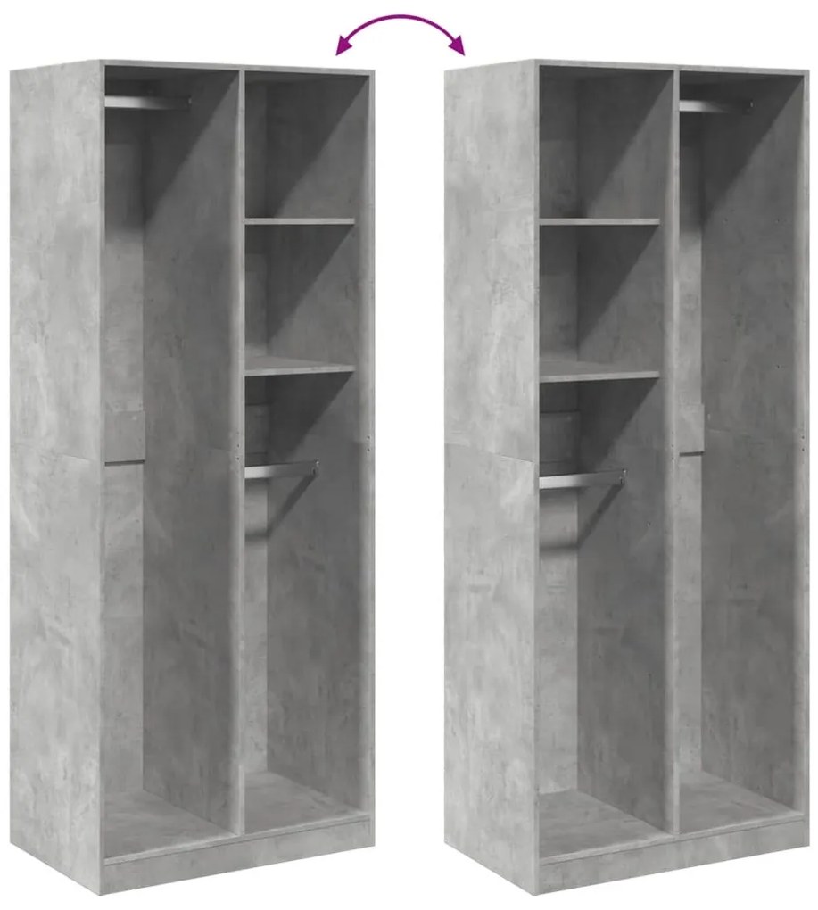 betonszürke szerelt fa ruhásszekrény 80 x 50 x 200 cm