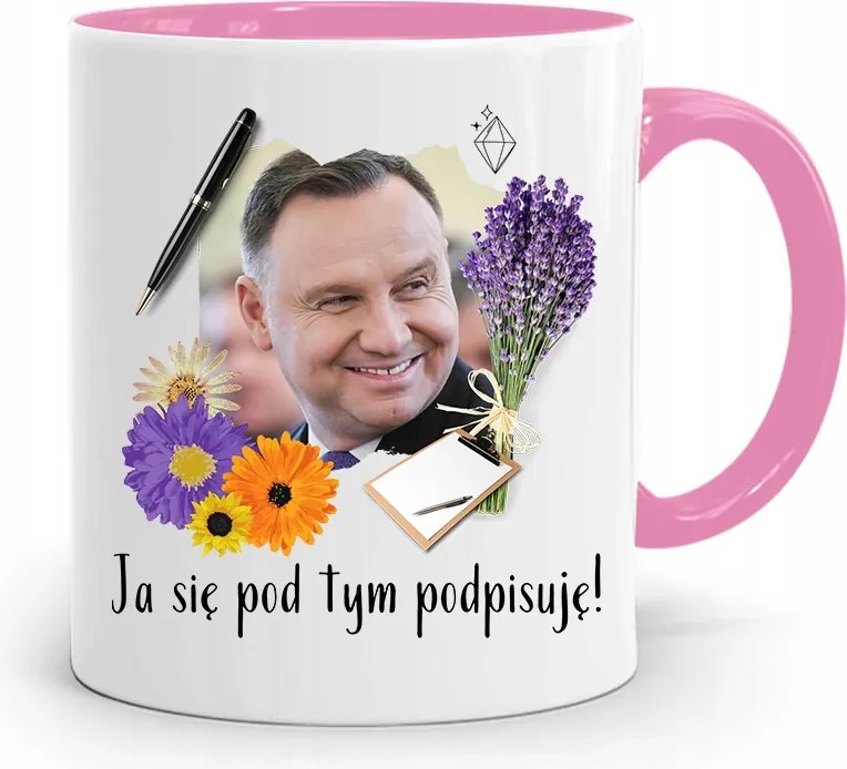 Andrzej Duda Pis Rózsaszín Elnöki Bögre fényképes nyomattal