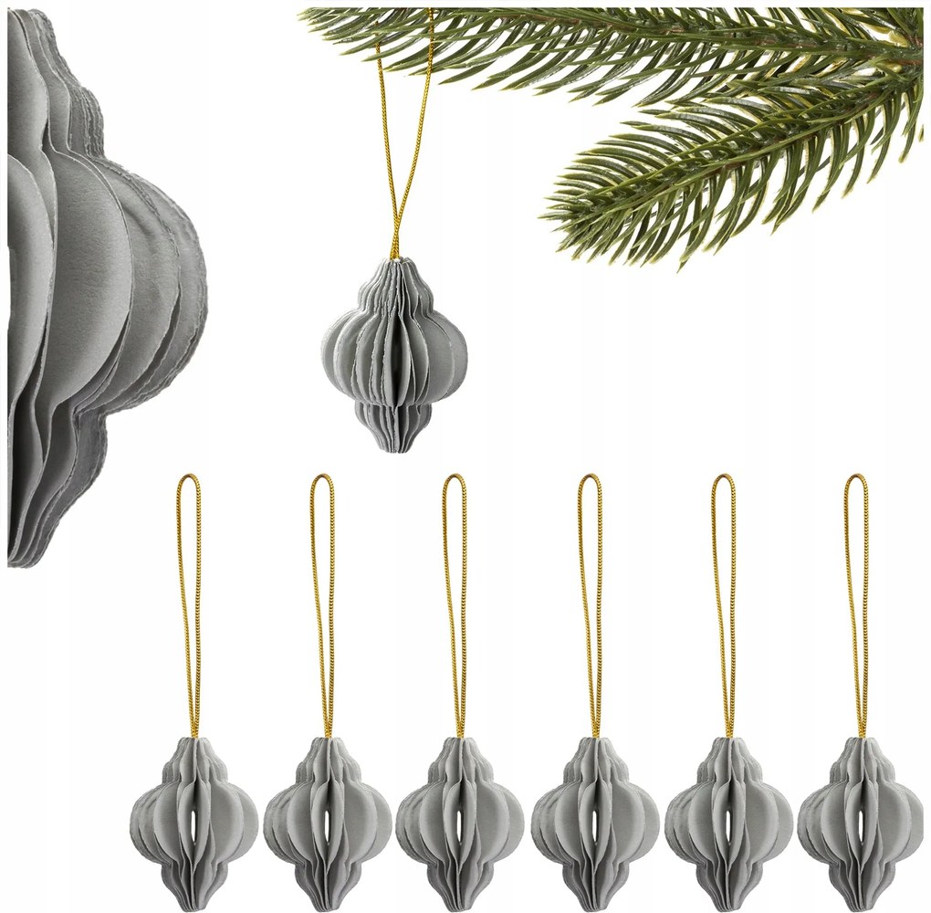 Papír Bomba Medál 6db Karácsonyfa Dekoráció 4 cm Szett