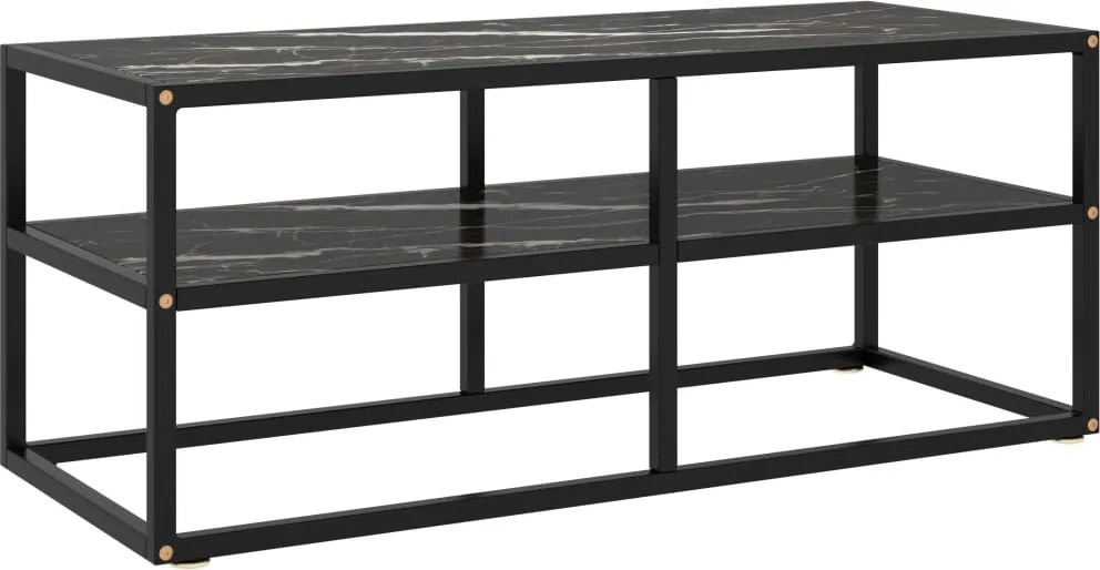 vidaXL fekete TV-szekrény fekete márvány mintás üveggel 100x40x40 cm