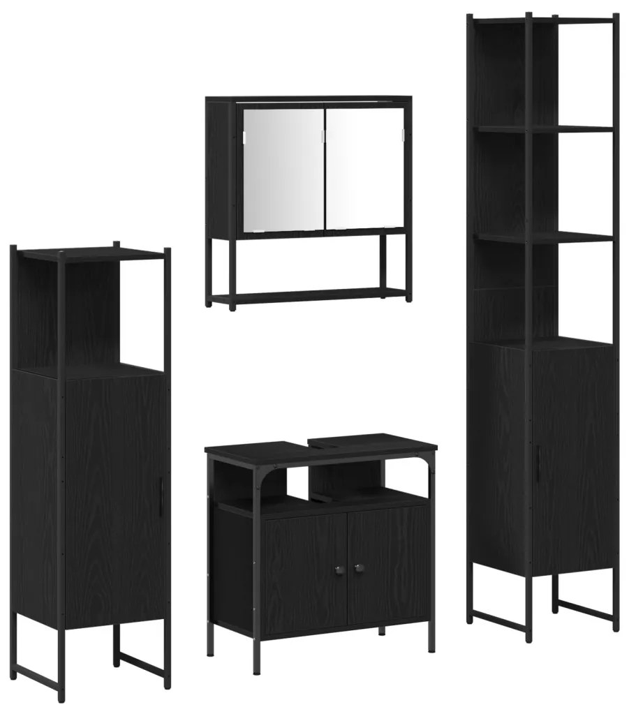 vidaXL Fürdőszoba bútor szett polcokkal 4 pcs Fekete tölgy Faanyag
