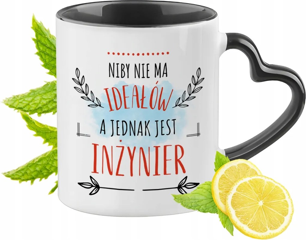 Mérnöknek Fekete Bögre Szív Alakú Füllel Ajándék