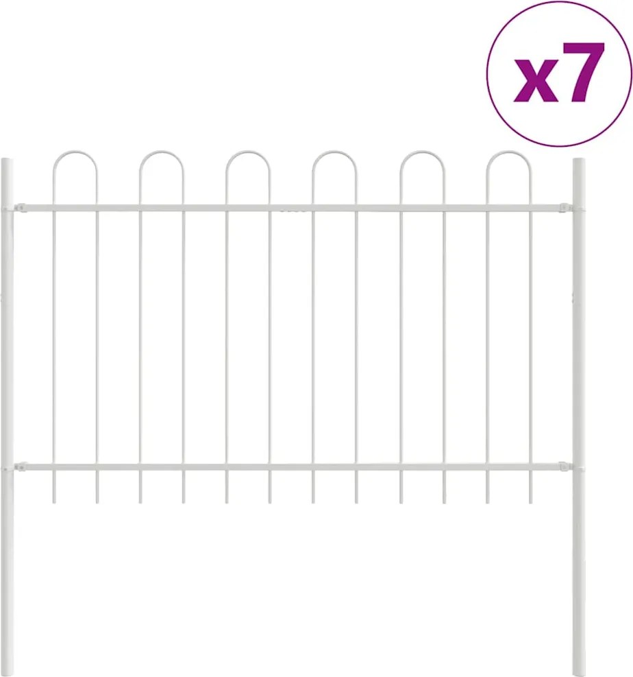 vidaXL Kerti Kerítés 7 pcs Fehér 11,9 x 1 m Porfestett acél