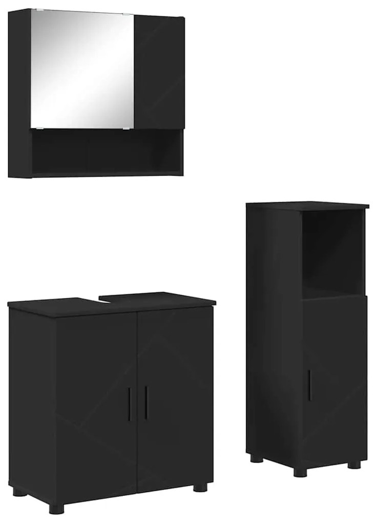 Fürdőszoba bútor szett 3 pcs Fekete 61 x 35 x 64 cm Faanyag