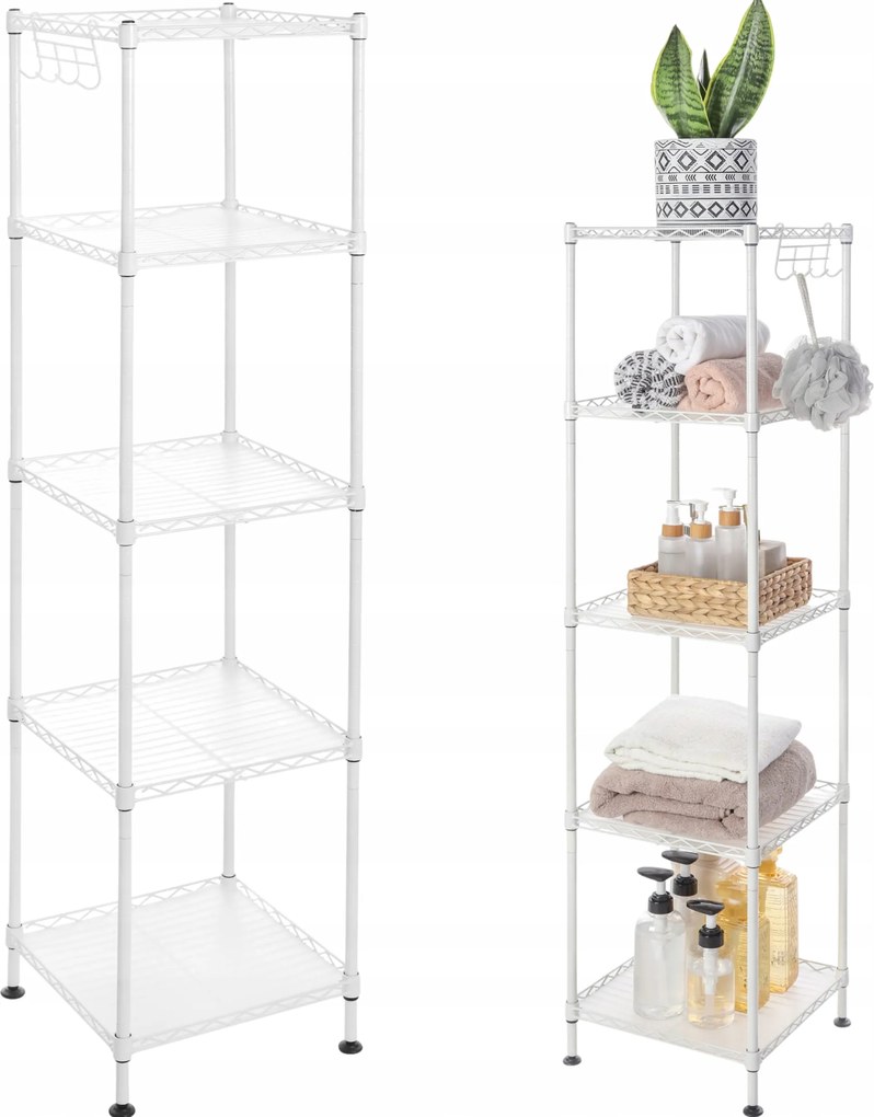 Polcos álló polc 5 Polc fürdőszobába, konyhába Fogantyúk 30x30x123cm Fehér