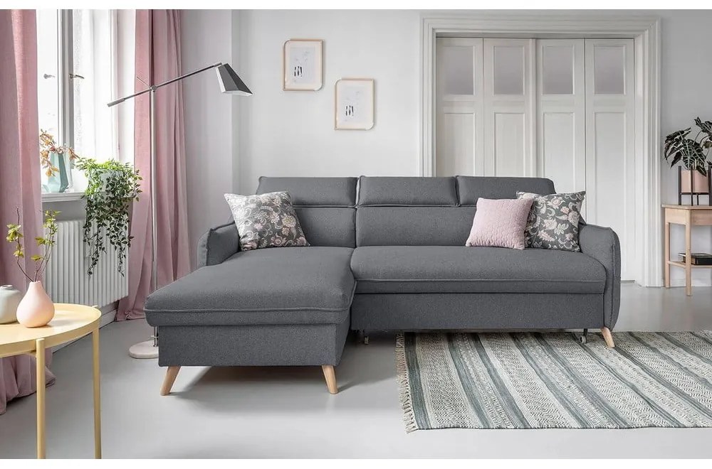 Sötétszürke kinyitható sarokkanapé (bal oldali) Sweet Harmony – Miuform