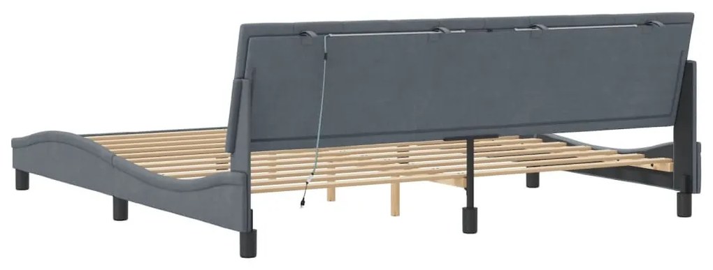 sötétszürke bársony ágykeret LED-világítással 200 x 200 cm