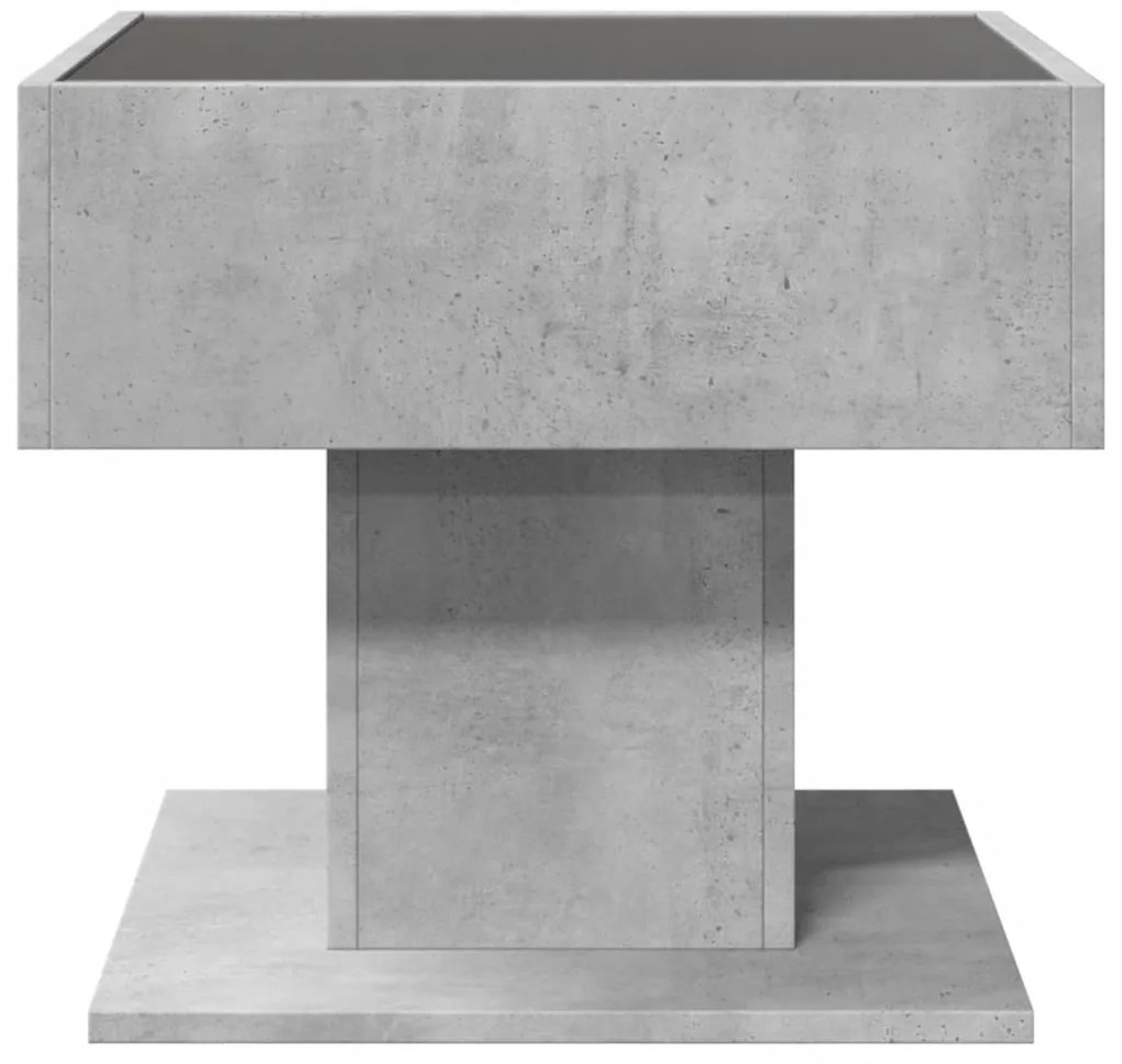 betonszürke szerelt fa dohányzóasztal LED-del 50 x 50 x 45 cm
