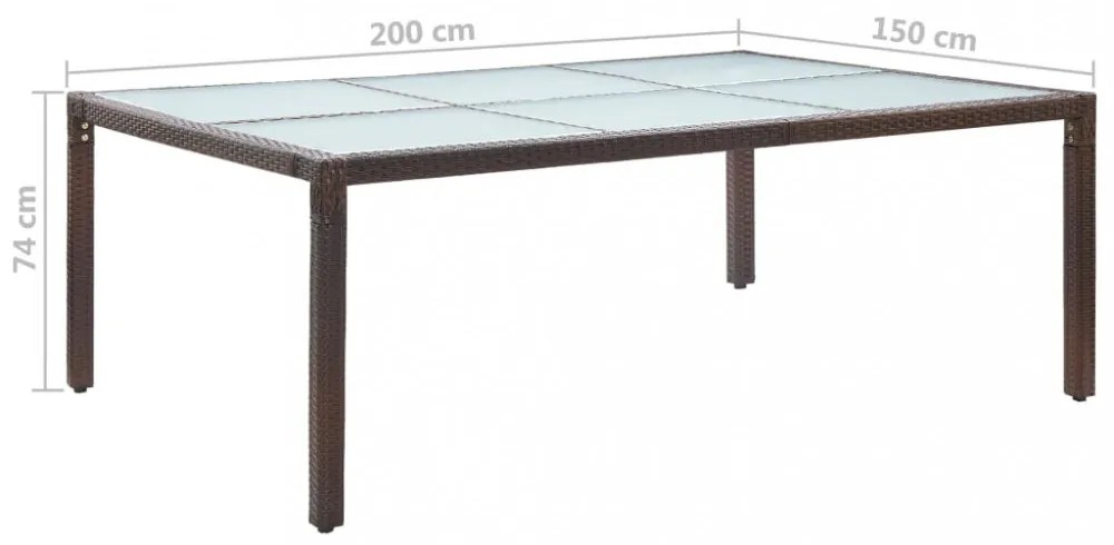barna polyrattan kültéri étkezőasztal 200 x 150 x 74 cm
