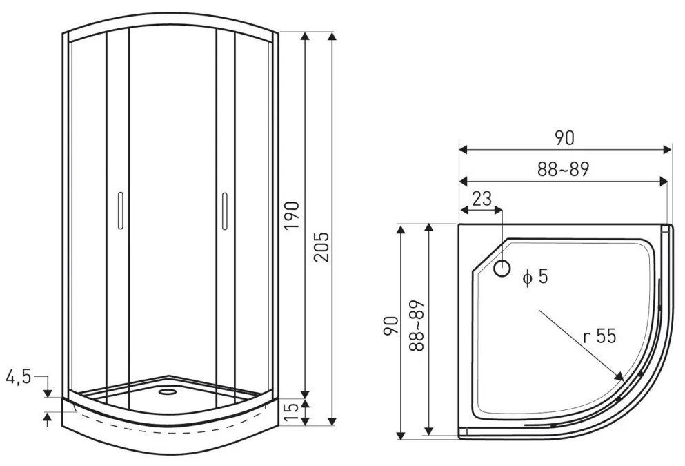 Soho Black 90 íves zuhanykabin XN zuhanytálcával