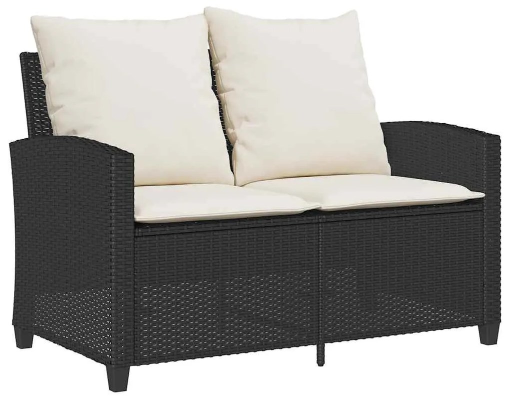 2 személyes fekete polyrattan kerti kanapé asztallal&amp;párnával