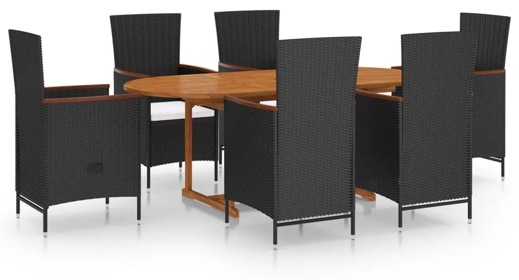 7 részes fekete polyrattan kerti étkezőgarnitúra