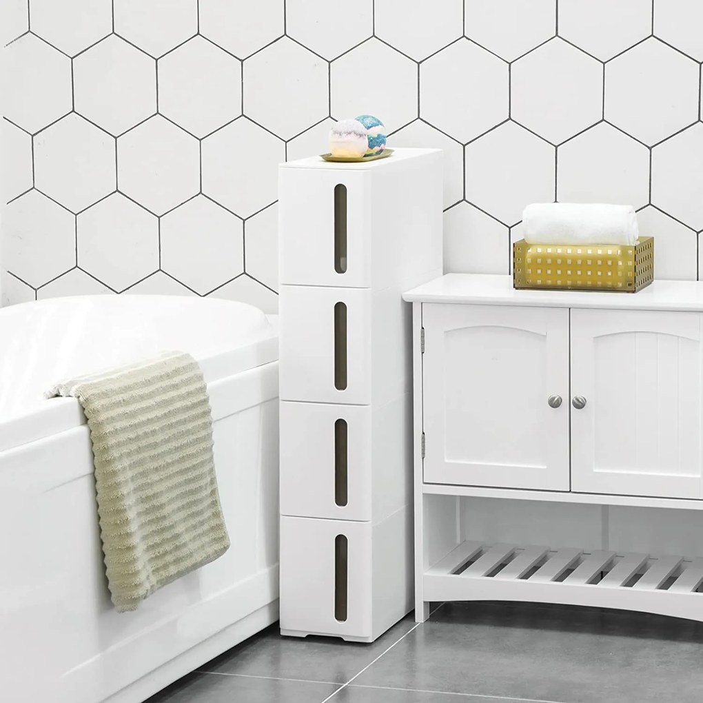 Műanyag konyhai fiókos rendszerező 4 fiókkal 45x17x83 cm, fehér-barna