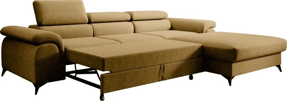 Kihúzható ülőgarnitúra, mustárszínű, jobbos, HORTY ROH