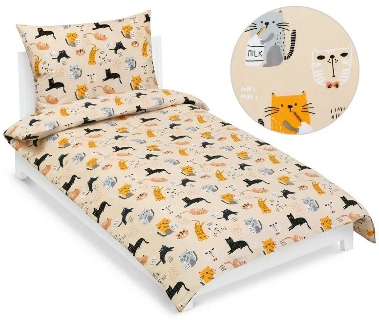 Bellatex Pamut babaágynemű Junior Cat bézs, 140 x200, 70 x 90 cm, bézs, 140 x 200, 70 x 90 cm