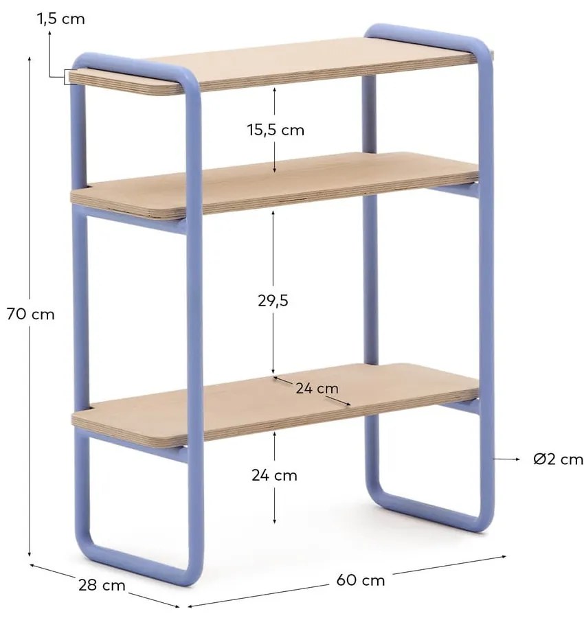 Világoskék-natúr színű függő gyerek könyvespolc kőrisfa dekorral 60x70x28 cm Tinn – Kave Home