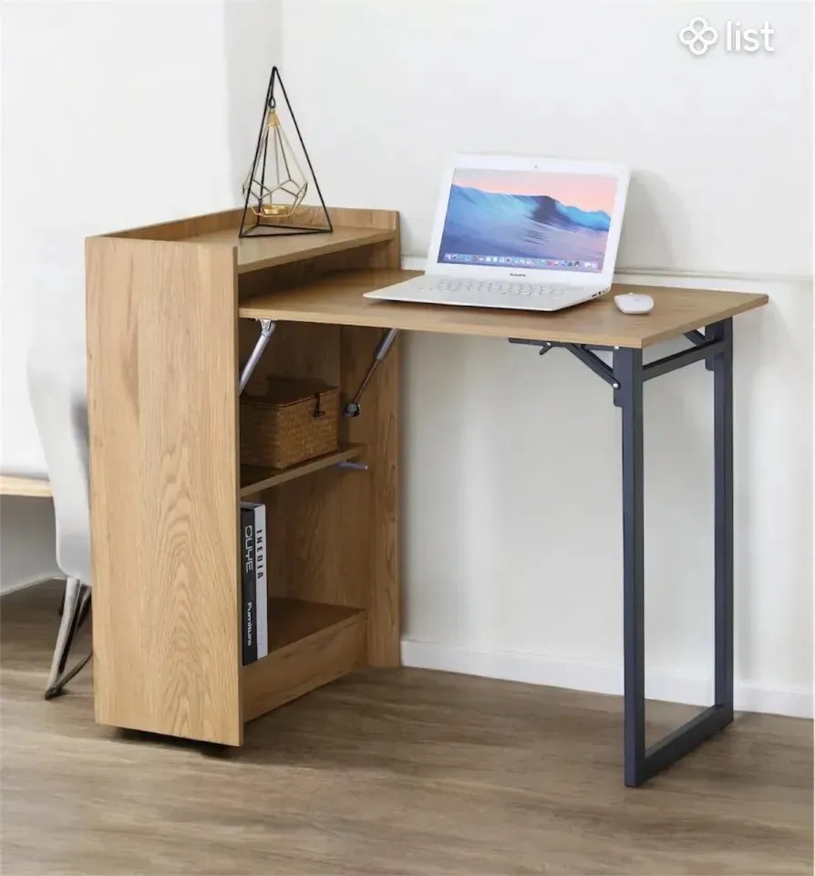 Összecsukható polcos íróasztal / számítógépasztal 102×58 cm, masszív kialakítással, aranytölgy – Intenso Home