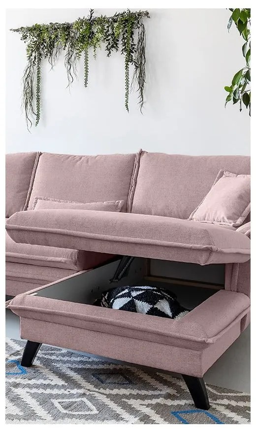 Charming Charlie púderrózsaszín kinyitható sarokkanapé, jobb oldali - Miuform