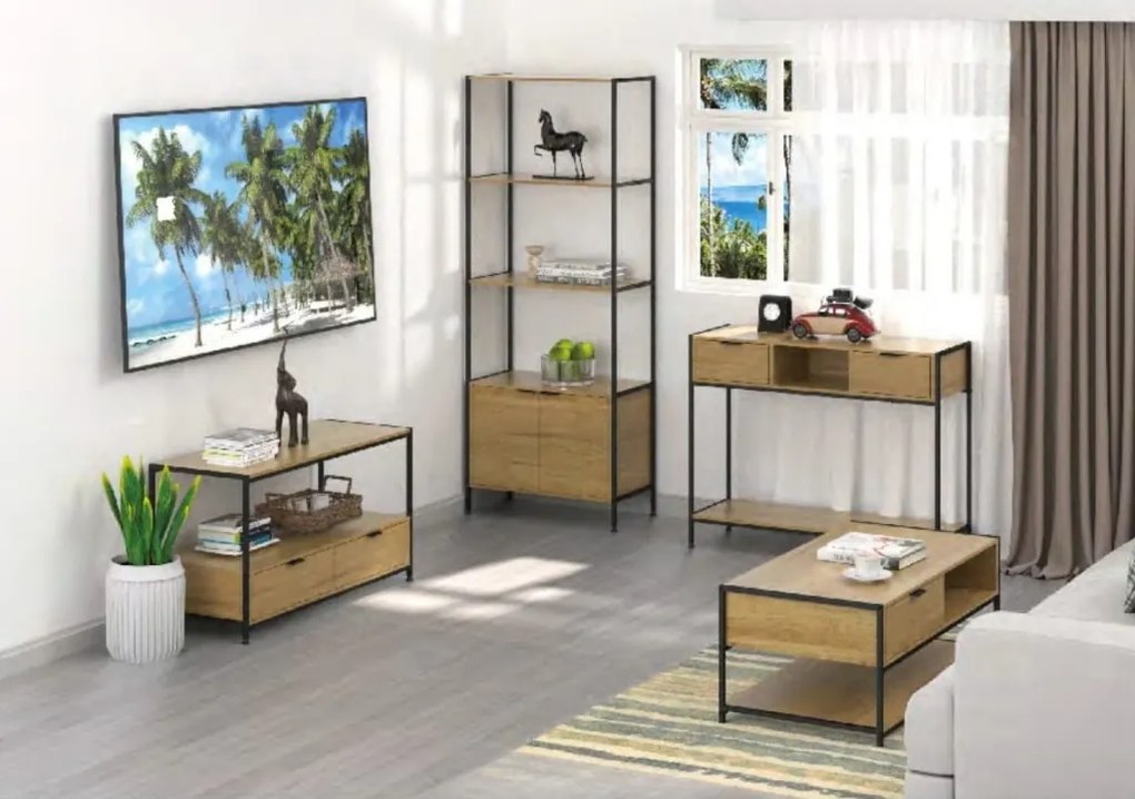 KÉSZLETKISÖPRÉS! Intenso Home dohányzóasztal fiókkal 100 x 40cm (Aranytölgy) | Masszív fém váz, praktikus fiók