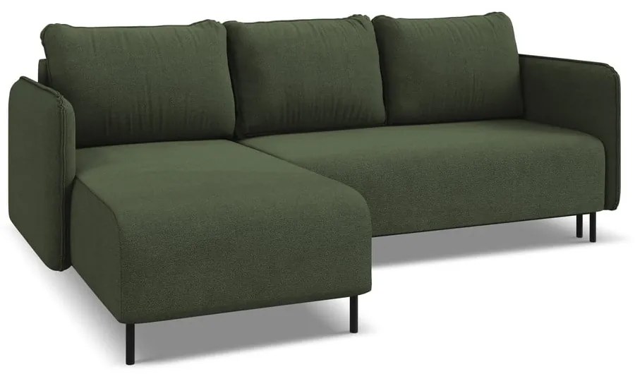 Zöld kinyitható-tárolóhelyes sarokkanapé (bal oldali) Luana – Makamii