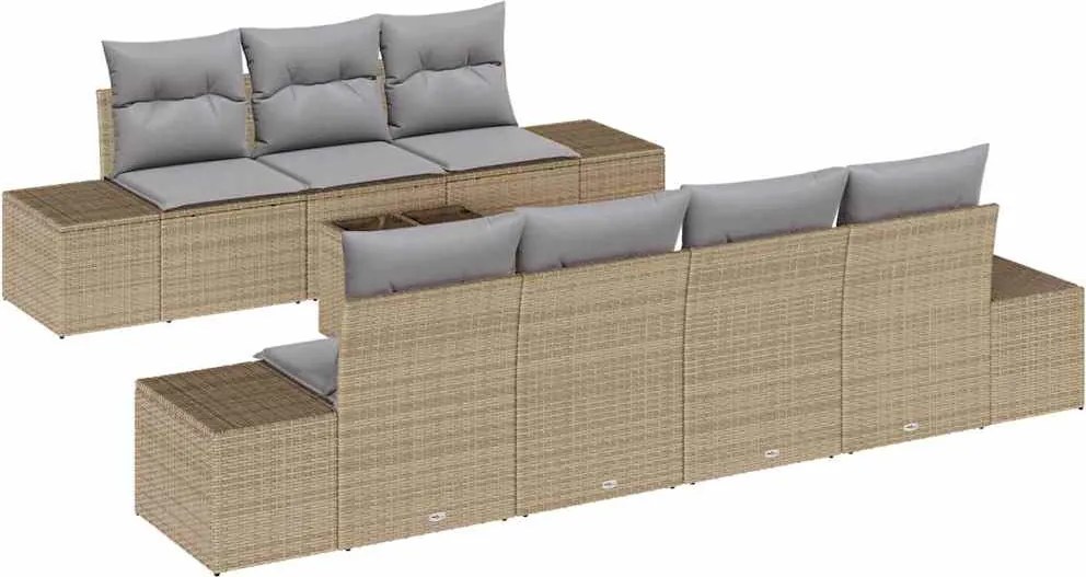 vidaXL Kerti Kanapé Szett párnával 8 pcs Barna és szürke polirattan