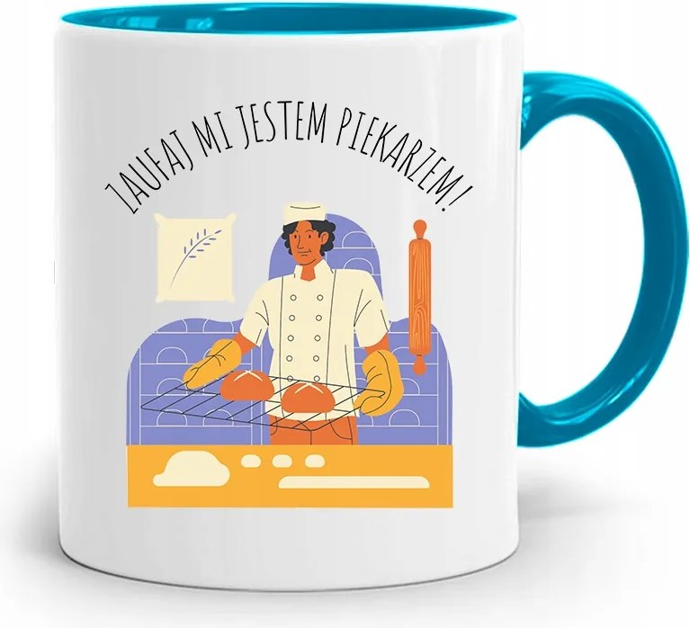 Kék Bögre Ajándék Péknek Bízz Bennem fényképes nyomattal