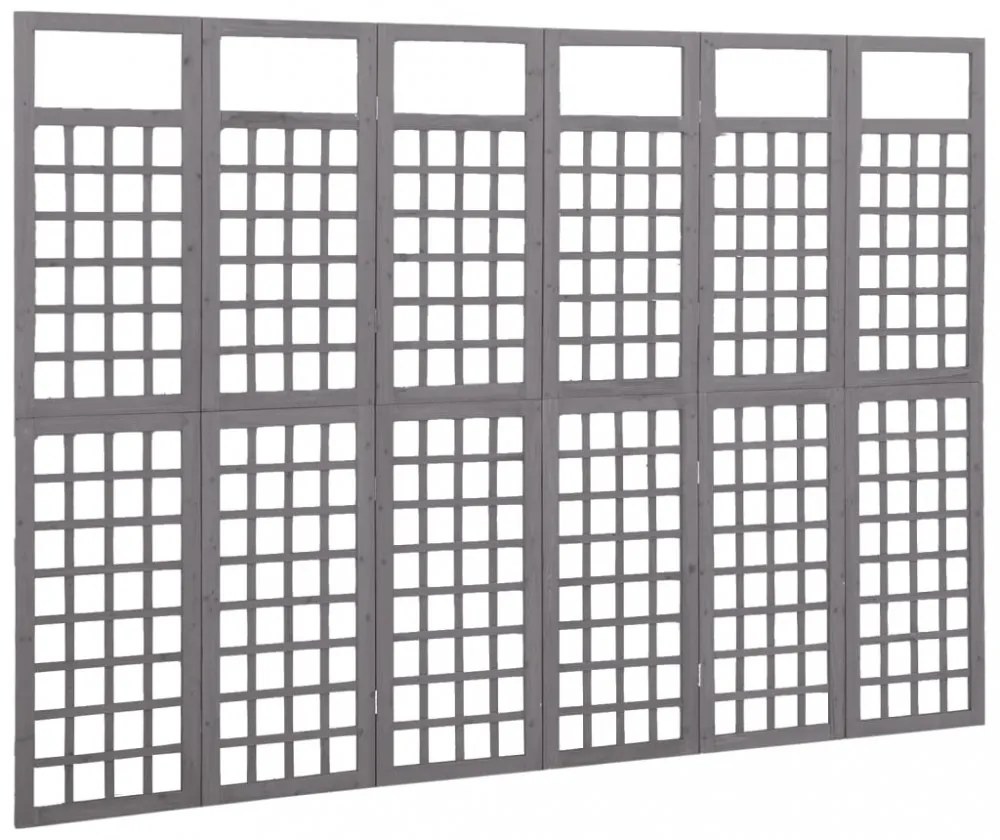 6 paneles szürke fenyőfa térelválasztó/lugasrács 242,5 x 180 cm