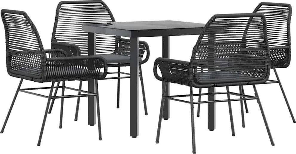 vidaXL 5 részes fekete polyrattan üveg kerti étkezőgarnitúra párnákkal