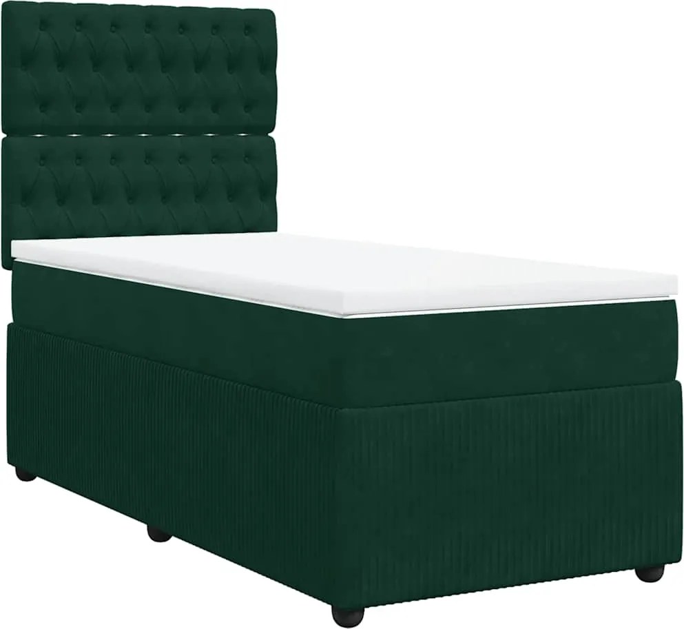 vidaXL sötétzöld bársony rugós ágy matraccal 100 x 200 cm