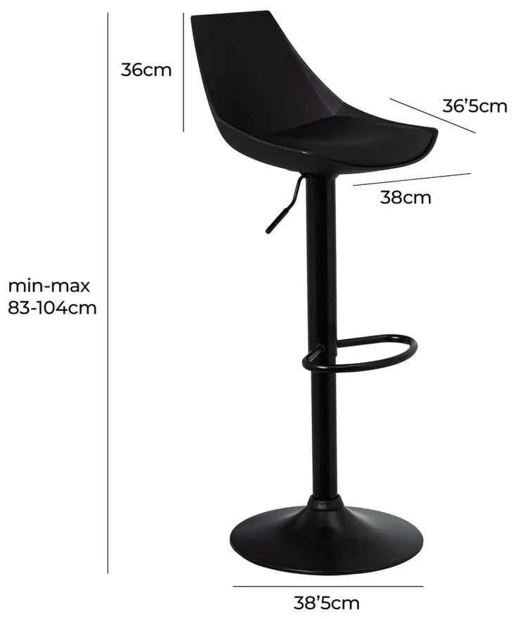 Fekete bőr utánzat állítható magasságú bárszék szett 2 db-os (ülésmagasság 56,5 cm) – Casa Selección