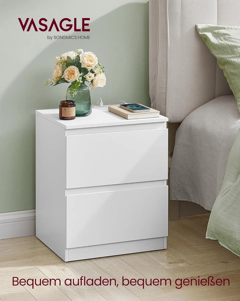 Éjjeliszekrény beépített konnektorral, 2 db-os szett felhőfehér