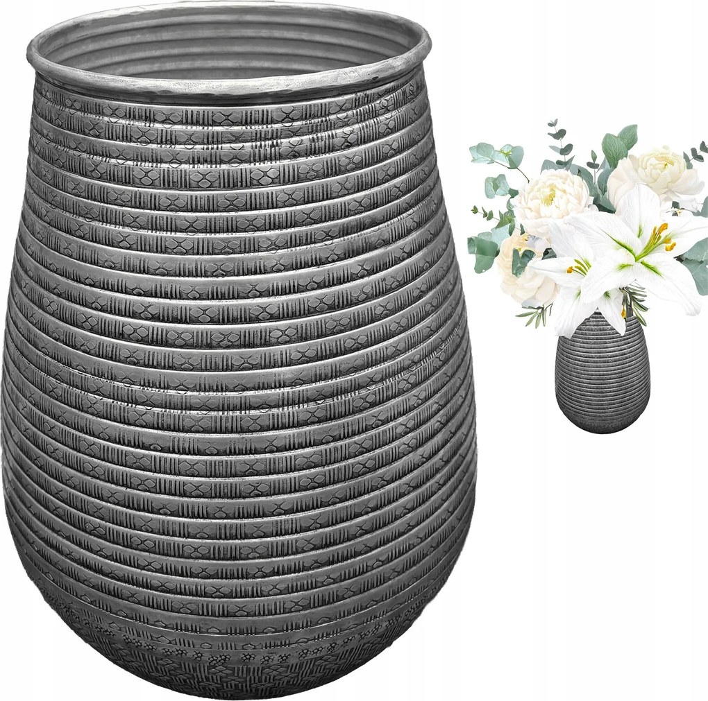 Csokorváza Virágok Fém Ezüst 31cm loft otthon ablakpárkányra