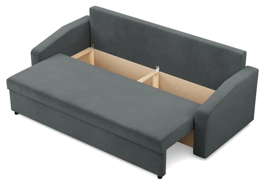 Zeus kanapéágy, bársony, bonell töltet, döntött kartámasz, szürke