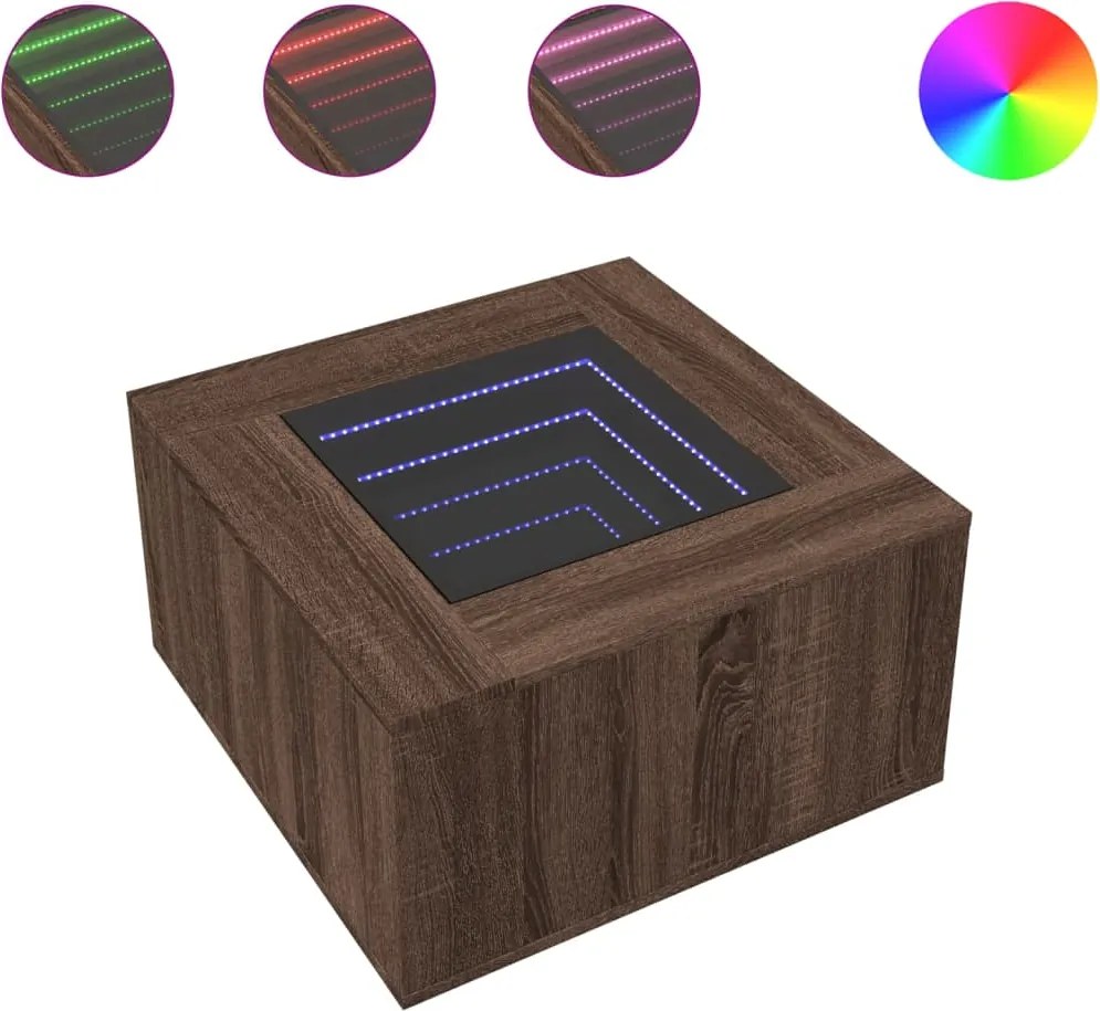 vidaXL barna tölgy szerelt fa dohányzóasztal LED-del 60 x 60 x 40 cm